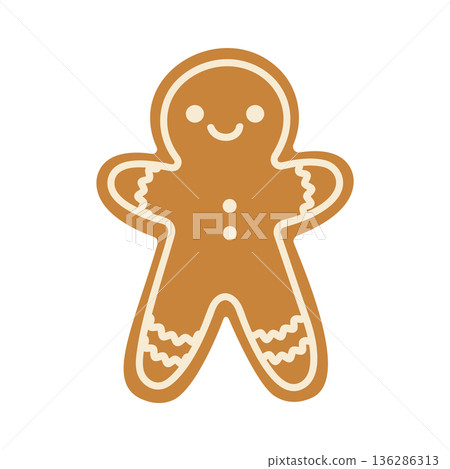 Cute cartoon Christmas gingerbread man. Isolated white background. Vector illustration Cute cartoon Christmas gingerbread man. Isolated white background. Vector illustration 136286313