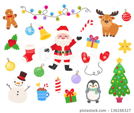 Collection of Christmas elements. Isolated background. Flat-style vector illustration Collection of Christmas elements. Isolated background. Flat-style vector illustration 136286327
