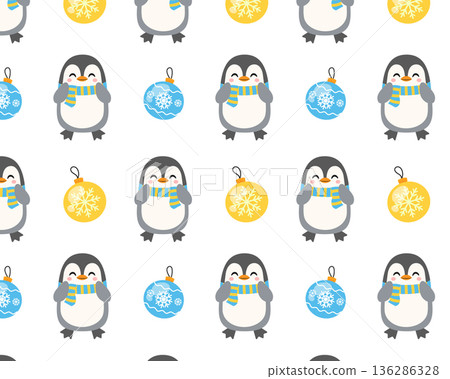 Seamless Christmas pattern. Cute penguins. Isolated background. Vector illustration Seamless Christmas pattern. Cute penguins. Isolated background. Vector illustration 136286328