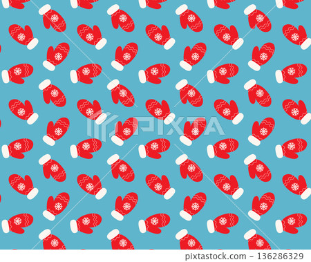 Seamless pattern. Christmas red mittens. Isolated background. Vector illustration Seamless pattern. Christmas red mittens. Isolated background. Vector illustration 136286329
