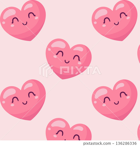 Cute cartoon heart pattern. Isolated background. Vector illustration Cute cartoon heart pattern. Isolated background. Vector illustration 136286336