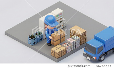 工人們正在對可回收垃圾進行分類和裝載。 136286353