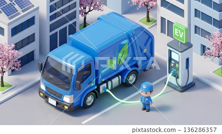 Electric garbage truck and charging station 136286357