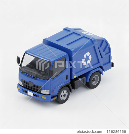 白色背景上的藍色垃圾回收車 136286366