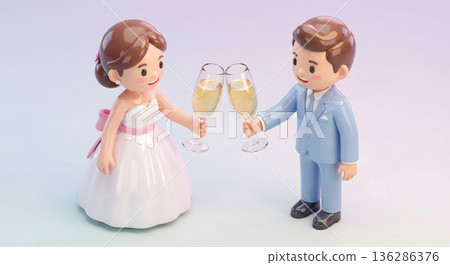 新郎新娘在婚宴上舉杯祝酒 136286376