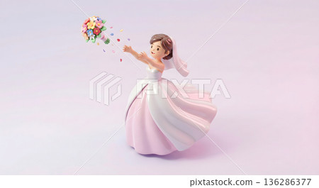 婚禮儀式的高潮部分，身穿婚紗的女子拋擲捧花。 136286377