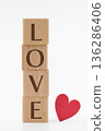 Letters on building blocks: Vertical LOVE + 3 red hearts 136286406