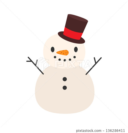 Cute snowman. Christmas design. Isolated background. Flat style vector illustration. 136286411