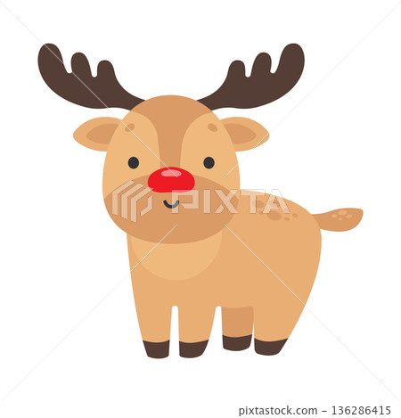 Cute deer. Christmas design. Isolated background. Flat style vector illustration. 136286415