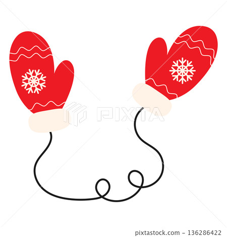 A lovely pair of gloves. Christmas design. Isolated background. Flat-style vector illustration. A lovely pair of gloves. Christmas design. Isolated background. Flat-style vector illustration. 136286422