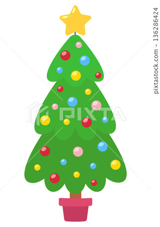 Decorated Christmas tree. Christmas design. Isolated background. Flat style vector illustration. 136286424