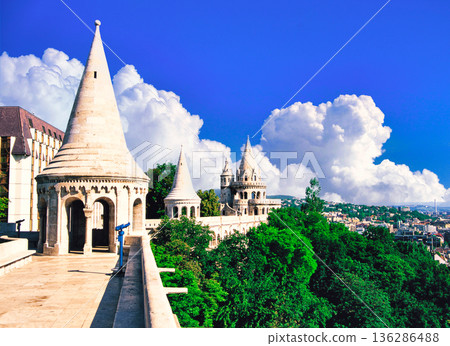 Spectacular view of Budapest's Fisherman's Bastion Spectacular view of Budapest's Fisherman's Bastion 136286488