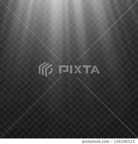 Realistic White Sun Ray Light Beam from Corner Overlay. Vector 136286523