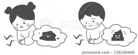 兒童腹瀉和便秘的症狀（單色） 136286666
