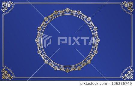 海軍藍和金色邊框背景材料 136286749