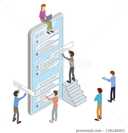 A team setting up a to-do list on their smartphones 136286901