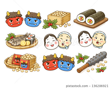 Cute setsubun illustration set Cute setsubun illustration set 136286921