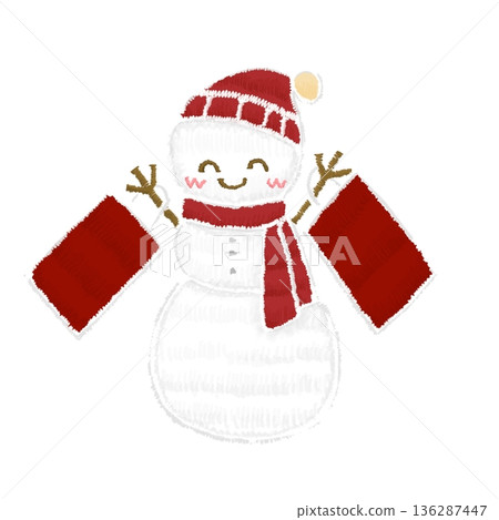 Embroidered illustration of a shopping snowman 136287447