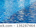 Blue Swimming Pool Water Surface with Sunlight Reflections 136287464