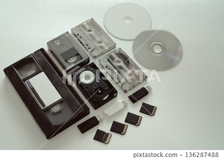 Group photo of digital and analog recording media 136287488
