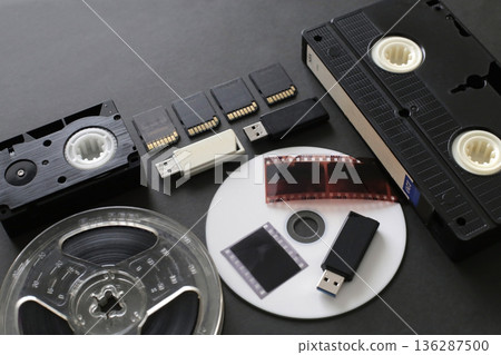 Group photo of digital and analog recording media Group photo of digital and analog recording media 136287500