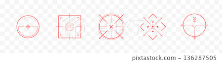 Crosshair Hud red. Cyber combat game interface with navigation. Precision aiming for futuristic shooter design. Tactical tech panels. Modern Vector illustration 136287505