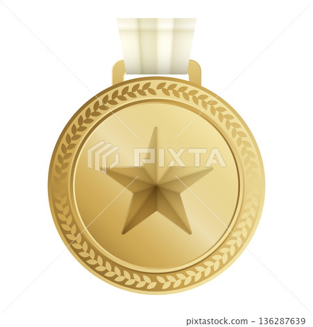 用於評估和排名的帶有星星和月桂花環的金牌設計向量素材 用於評估和排名的帶有星星和月桂花環的金牌設計向量素材 136287639