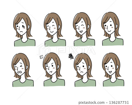 8種女性臉部表情 8種女性臉部表情 136287731