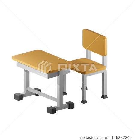 Japanese school desks and chairs lined up | 3DCG 136287842