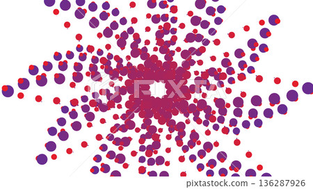 Abstract radial pattern of purple and red dots in a spiral motion. 136287926