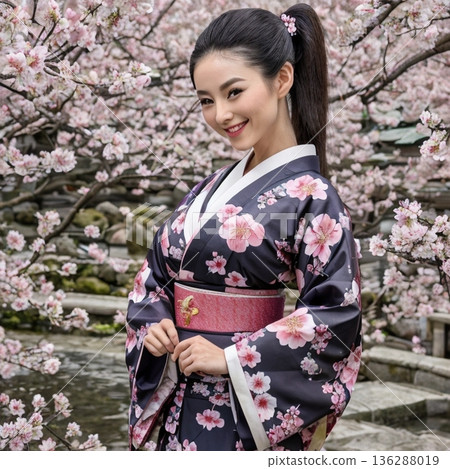 In the spring sunshine. Cherry blossom viewing, a pure stroll and a smile, In the spring sunshine. Cherry blossom viewing, a pure stroll and a smile, 136288019