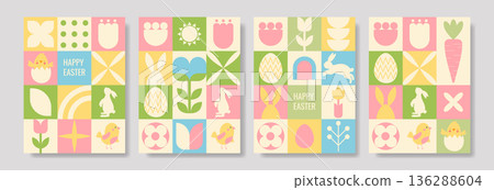 Geometric Easter posters with colorful patterns and festive designs 136288604