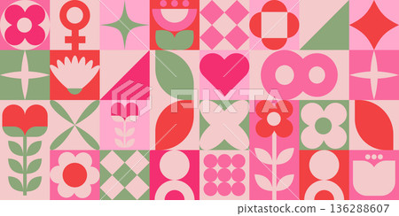 Colorful geometric pattern banner with floral and abstract shapes 136288607