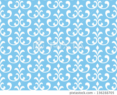 Flower geometric pattern. Seamless vector background. White and blue ornament. Ornament for fabric, wallpaper, packaging. Decorative print Flower geometric pattern. Seamless vector background. White and blue ornament. Ornament for fabric, wallpaper, packaging. Decorative print 136288705