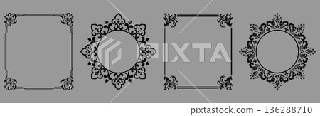 Set of decorative frames Elegant vector element for design in Eastern style, place for text. Floral black and gray frames. Lace illustration for invitations and greeting cards Set of decorative frames Elegant vector element for design in Eastern style, place for text. Floral black and gray frames. Lace illustration for invitations and greeting cards 136288710