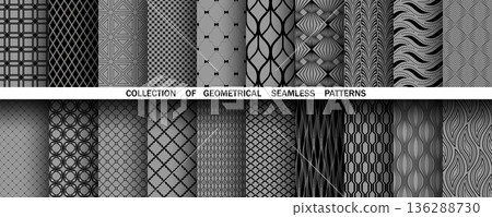 Geometric set of seamless black and gray patterns. Simple vector graphics Geometric set of seamless black and gray patterns. Simple vector graphics 136288730