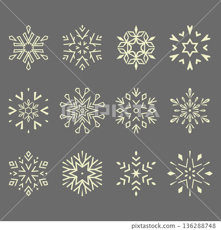 Snowflakes vector icon collection. Graphic modern gray and beige ornament Snowflakes vector icon collection. Graphic modern gray and beige ornament 136288748