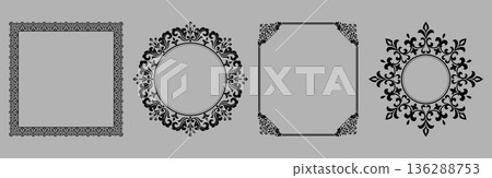 Set of decorative frames Elegant vector element for design in Eastern style, place for text. Floral black and gray frames. Lace illustration for invitations and greeting cards Set of decorative frames Elegant vector element for design in Eastern style, place for text. Floral black and gray frames. Lace illustration for invitations and greeting cards 136288753