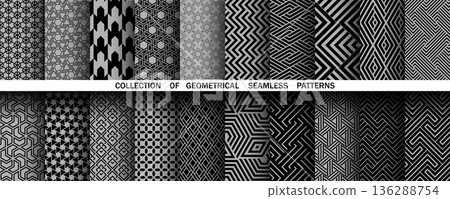 Geometric set of seamless black and gray patterns. Simple vector graphics Geometric set of seamless black and gray patterns. Simple vector graphics 136288754