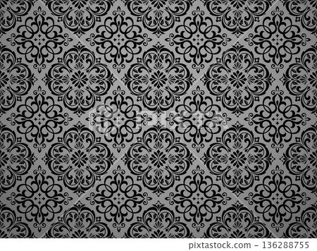 Floral pattern. Seamless vector background. Vintage wallpaper in the Baroque style. Gray and black ornament for fabric, wallpaper, packaging. Ornate Damask flower illustration Floral pattern. Seamless vector background. Vintage wallpaper in the Baroque style. Gray and black ornament for fabric, wallpaper, packaging. Ornate Damask flower illustration 136288755