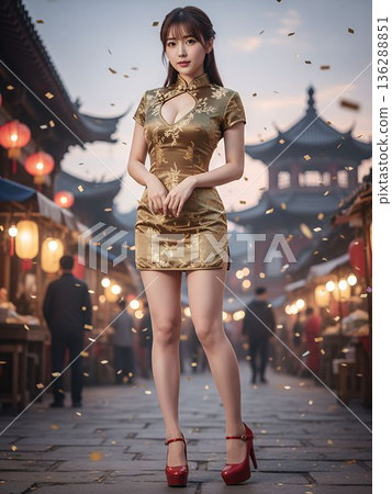 美麗的日本女子身著中國傳統服飾 136288851