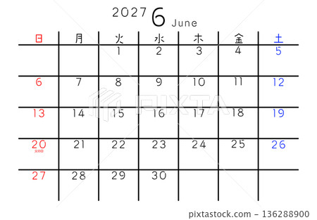 2027 Simple Calendar June Day of the Week Japanese 2027 Simple Calendar June Day of the Week Japanese 136288900