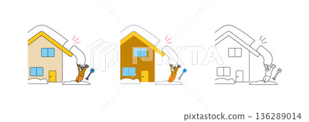Snowfall accident - person caught in snow falling from roof - illustration set Snowfall accident - person caught in snow falling from roof - illustration set 136289014
