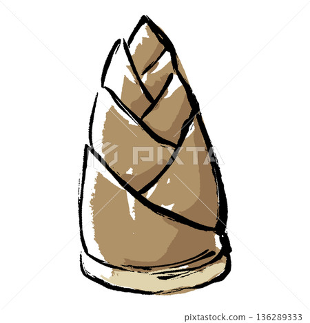 Hand-drawn illustration of bamboo shoots with a brush stroke 136289333