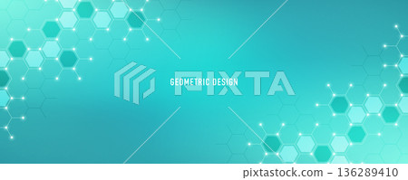 Genetic engineering and molecular structure, hexagon DNA network, science chemical and biotechnology concept, innovation technology, healthcare, and medicine design. 136289410