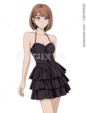A woman in a black dress 136289584