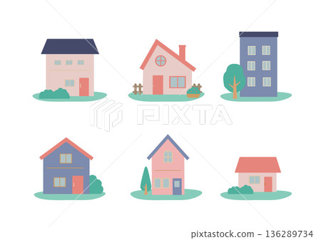 房屋插圖集、房屋素材、建築圖標 136289734