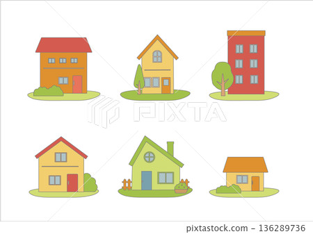房屋插圖集、房屋素材、建築圖標 136289736