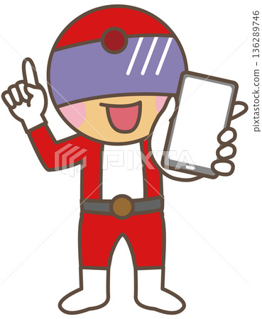 英雄人物正在用智慧型手機講解 | 插圖展現了指導、解釋和支持 136289746