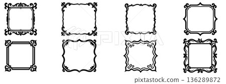 Ornamental Border Frames Collection with Angular Corner Designs and Line Details 136289872